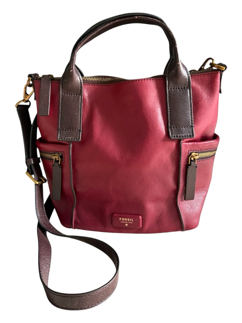 Fossil Emerson Bag Medium in Red Leather with Brown Trim